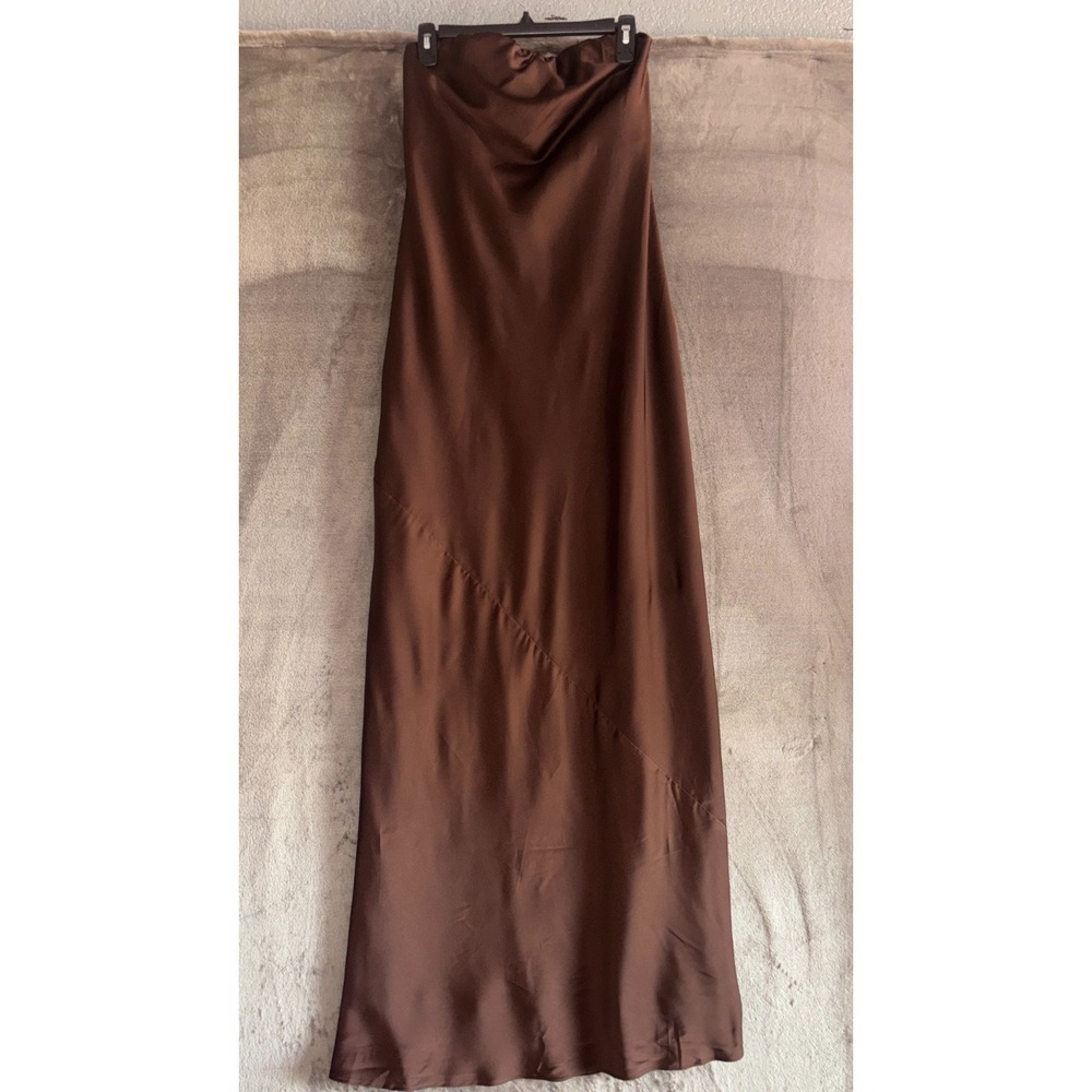 Show Me Your Mumu Taylor Tube Maxi Dress Womens Large Chocolate Luxe Satin Lined - Picture 4 of 12